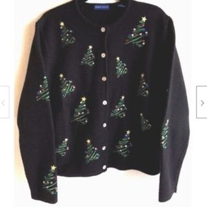 Karen Scott Christmas Tree Sweater Cardigan Wool